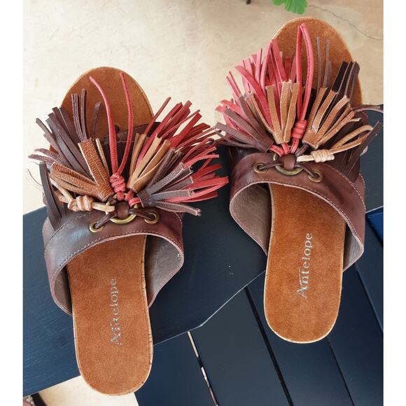 Antelope BADU A22 Fringed Leather Slide Sandals Size 7.5 - Picture 2 of 9